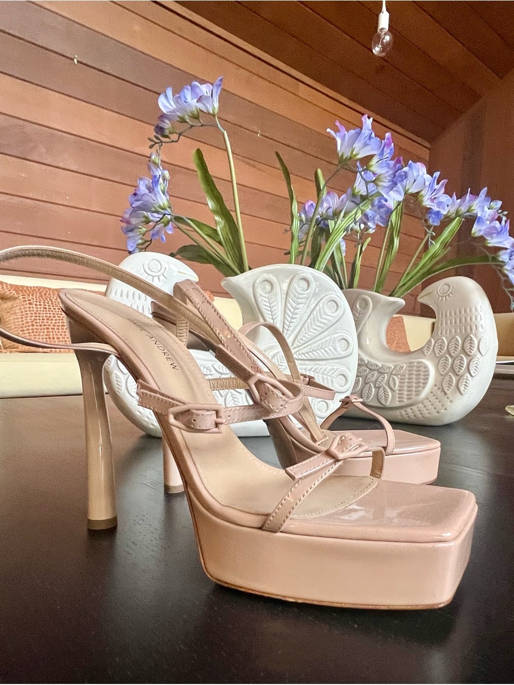 Paul Andrew Blush Patent Platform Strappy Heels